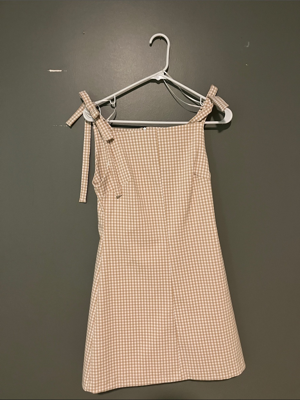 Zara Beige Gingham Tie-Shoulder A-Line Dress